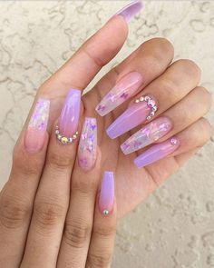 Purple Ombre Nails, Purple Acrylic Nails, Pink Ombre Nails, Ombre Acrylic Nails, Ombre Nail Designs, Long Acrylic Nails Coffin, Blue Nail, Summer Acrylic Nails, Classy Fashion