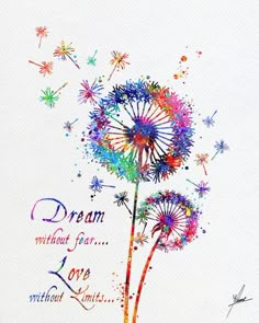 a watercolor painting of a dandelion with colorful sprinkles on it