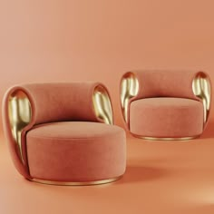 two pink chairs with gold accents on an orange background