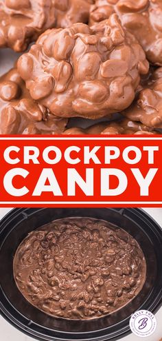 a close up of a plate of cookies on a table with the words crockpot candy over it