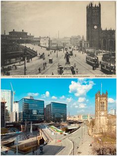 an old and new photo of the same city