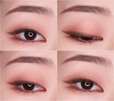 Makeup For Single Eyelid, Eye Makeup Hooded Eyelids, Single Eyelid Makeup, Makeup Hooded Eyelids, Korean Eyeliner, Teknik Makeup, Dark Circles Makeup