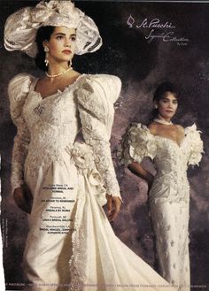 two women in white dresses and hats on the cover of an old fashion magazine,