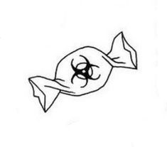 a drawing of a fish with a biohazard eye on it's side