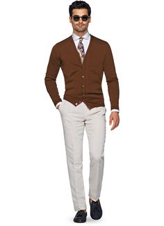 Men Semi Formal, Mens Cardigan Outfit, Brown Cardigan Outfit, Outfits With Grey Cardigan, Outfit Herren, Mens Fashion Cardigan, Suit Supply