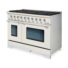 a white stove with two ovens on each side