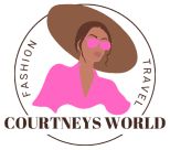 a woman wearing a hat and pink shirt with the words courvens world on it