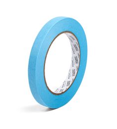 a roll of blue tape on a white background