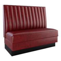 a close up of a red leather bench