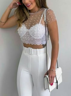 Chique Outfits, Lingerie Outfits, Fashion Mode, Cropped Top, All White