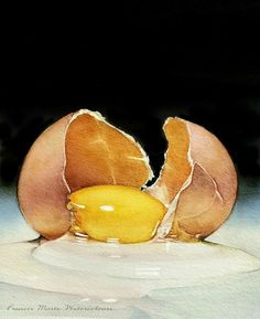 a painting of an egg broken in half