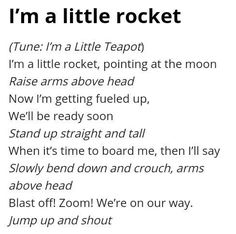 a poem written in black and white with the words i'm a little rocket