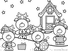 the three little pigs are in front of a christmas tree with presents and presents on it