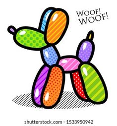 colorful cartoon dog with the words woof woof