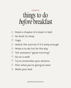 Things to do before breakfast Things To Do In The Morning, Journal Inspiration Writing, Highly Effective People, Mental Health Facts, Remember Why You Started, Self Care Bullet Journal, Progress Not Perfection, Get My Life Together, Daily Routines