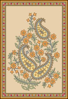 Mughal Flower Motif, Mughal Flower, Tropical Fabric Prints, Art Journal Tutorial, Fabric Painting On Clothes, Folk Art Flowers, Textile Prints Design, Paisley Art, Textile Pattern Design