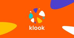 the klook logo on an orange background with blue, yellow and red shapes