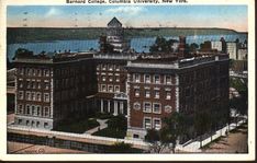 an old postcard shows the view of campus columbia university, new york from above