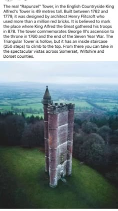 an aerial view of a tower in the countryside