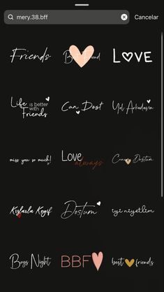 an iphone screen with the words love written on it and hearts drawn in different colors