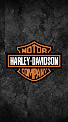 the harley davidson company logo is shown on a black background with orange and white lettering