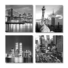 black and white photos of the new york city skylines, including the statue of liberty