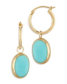 Bloomingdale's Fine Collection Turquoise Dangle Hoop Earrings in 14K Yellow Gold - Exclusive Turquoise Earrings Gold, Fine Jewelry Earrings, Turquoise Jewelry Earrings, Earrings Luxury, Turquoise Stud Earrings, Turquoise Drop Earrings, Dangle Hoop Earrings, Bar Stud Earrings, Luxury Earrings