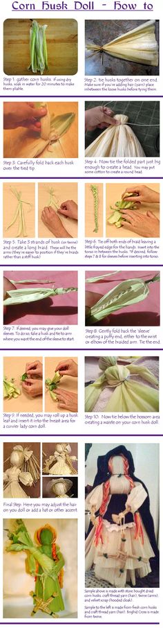 the instructions for how to make an origami doll with paper flowers and leaves