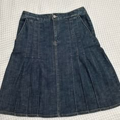 Cheap Mid-rise Medium Wash Denim Skirt, Mid-rise Washed Denim Blue Skirt, Y2k Dark Wash Cotton Denim Skirt, Dark Wash Mid-rise Denim Skirt With Pockets, Affordable Non-stretch Dark Wash Denim Skirt, Midi Denim Skirt, Denim Pleated Skirt, 2024 Wishlist, Midi Denim