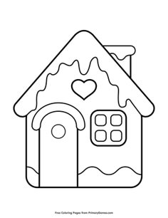 a drawing of a house with a heart on the roof and windows in the front