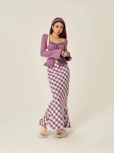 Y2k Long Skirt, Casual Chiffon Dress, Black Sleeveless Midi Dress, Plaid Fashion, Plaid Design, Wide Pants, Y2k Aesthetic, Womens Casual Outfits, Looks Vintage