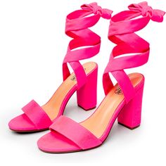 New In Box! Beautiful Pink Color! Heel Is Approx 3in. Pref Dresses, Bright Pink Shoes, Hoco Heels, Pink Chunky Heels, Bright Pink Heels, Hoco 2024, Wrap Around Heels, Ankle Wrap Heels, Hot Pink Heels