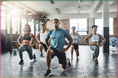 a group of people in a gym with the words fit written on it and an image of