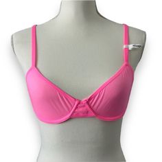 Brand New With Tags And Manufacturer Packaging Aerie By American Eagle Smoothez Unlined Mesh Bra In Neon Pink Buttery Smooth, Light As Air & Barely There Bras. Make Your Match! Unlined: Like A Bralette, Plus Underwire Demi Coverage: Lower Cut Bras With Medium Coverage Cup Gives You Lift & Support Without Extra Padding Our Most Comfortable & Smoothing First Layers Stretchy, Super Soft, Breathable & Lightweight Mesh Adjustable Straps For A Fit That's All You Flexible Wire Made For Movement & Comfo Summer Padded Bra, Pink Triangle Top Bra With Adjustable Straps, Summer Full Coverage Swim Bra, Low-cut Padded Pink Bra, Pink Low-cut Padded Bra, Vacation Bra With Removable Pads, Summer Push-up Bra With Padded Cups, Summer Underwire Bra Partially Lined, Fitted Padded Bra For Summer