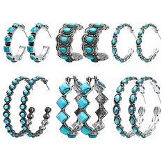 PRICES MAY VARY. Package included: you will get 6 pairs turquoise hoop earrings, sufficient quantity for your daily wearing; unique styles that can add new highlights to your outfit. Premium material: our women turquoise earrings are made of hypoallergenic 316L stainless steel, nickel-free and lead-free. The surface is polished with excellent texture the earring look very shinny and smooth. 316L stainless steel is surgical grade, not cause any damage to human body and not easy to break, tarnish, Earrings Western, Unique Meaning, Turquoise Hoop Earrings, Turquoise Hoops, Western Earrings, Oval Earrings, Earrings Turquoise, Women Earrings, Earrings Bohemian