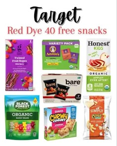 red dye snacks with text overlay that reads target red dye 40 free snack packs