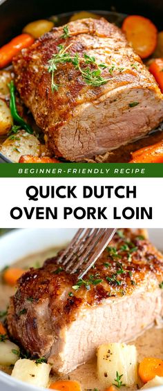 Image for Quick Dutch Oven Pork Loin Pork Loin Oven Cook Time, Quick Pork Loin Recipes, Pork Loin In Dutch Oven, Pork Loin Dutch Oven, Pork Loin Oven Recipes, Pork Roast Dutch Oven, Pork Loin Recipes Oven Baked, Pork Dishes Main Courses, Porkloin Dinner Ideas Easy