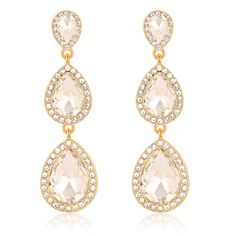 PRICES MAY VARY. Clear Teardrop Dangle Earrings: Adorned with selected rhinestone in round, teardrop shape, all golden plated, post backs for pierced ears, crafted with eco-friendly Zinc alloy, hypoallergenic and nickel-free, designed to be comfortable and easy to wear. Elegant and Exquisite. Brings you eye-catching effect all the time. Sparkly Rhinestone Dangle Earrings: Adorned with selected rhinestone in round, teardrop shape, adding a touch of sparkle to your look. All golden plated, and pos Prom Costume, Earrings For Wedding, Formal Earrings, Crystal Chandelier Earrings, Teardrop Dangle Earrings, Long Dangle Earrings, Earrings Crystal, Rhinestone Designs, Crystal Drop Earrings