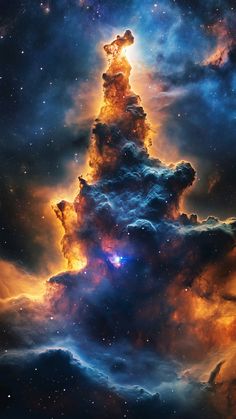 an image of a very large star in the sky with clouds and stars around it