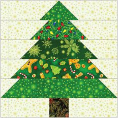 a quilted christmas tree is shown in green