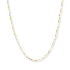 This sleek Singapore chain necklace for her is styled in 14K yellow gold. The 18-inch necklace secures with a lobster clasp.