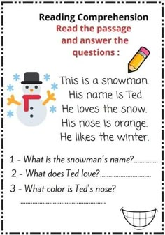 a snowman reading worksheet with the words read the passage and answer the questions