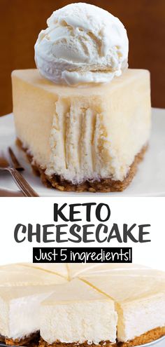 four different types of cheesecakes with the words keto cheesecake only 5 ingredients