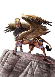 a statue of a man riding on the back of a brown horse with wings outstretched