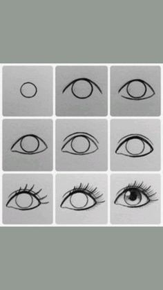 nine different types of eyes drawn in pencil