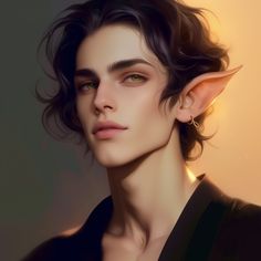 a digital painting of a young man with green eyes and black hair wearing gold hoop earrings