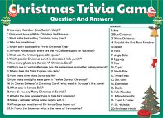 christmas trivia game with question and answers for children to use in the holiday games