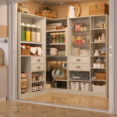 an open pantry with lots of items in it