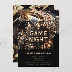 Game Night Party Black Gold Design. Matching products can be found in Luxury Casino Party Collection. If you have any questions feel free to contact me. Games Night Invitation, Luxury Casino, Game Night Party, Casino Party Invitations, Casino Birthday, Game Night Parties, Games Night, Casino Night, Casino Party