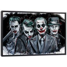 three jokers with their faces painted on the wall